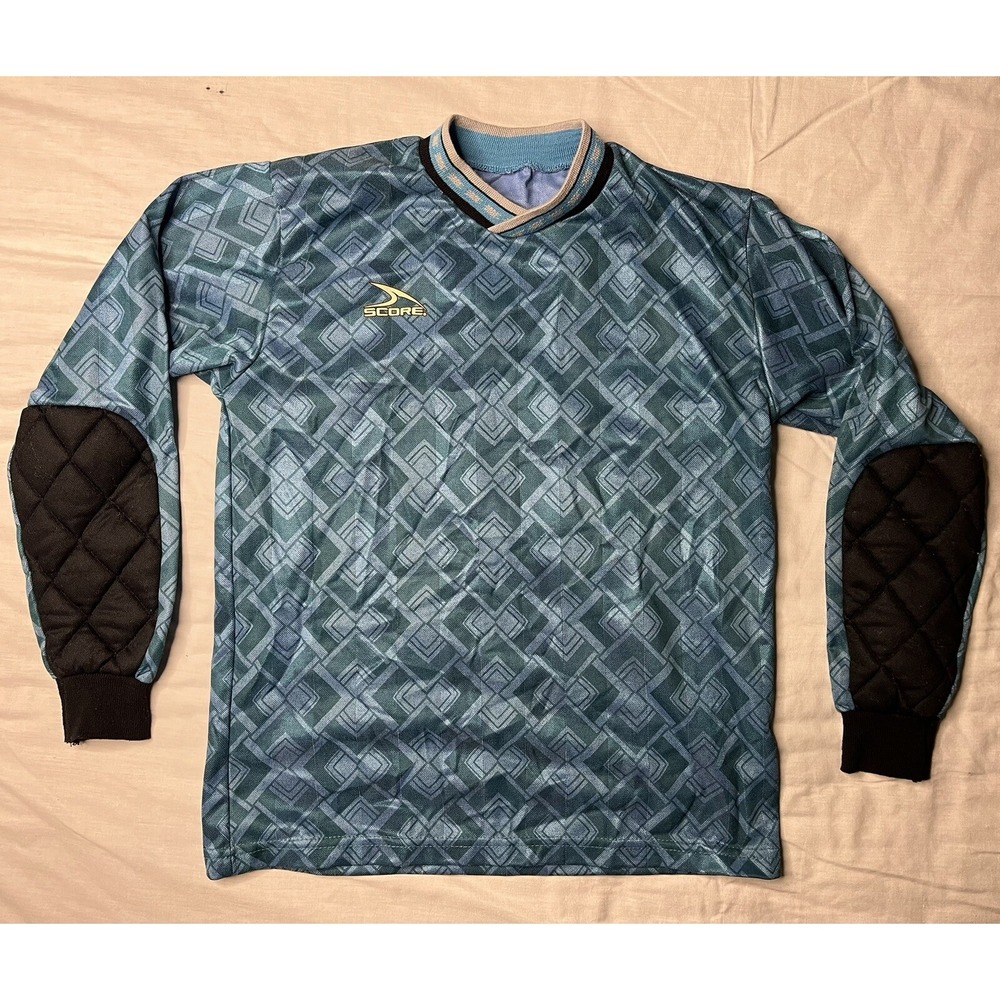 Score Soccer Jersey Youth Size Medium Blue Diamonds Long Sleeve Vintage 1990s
